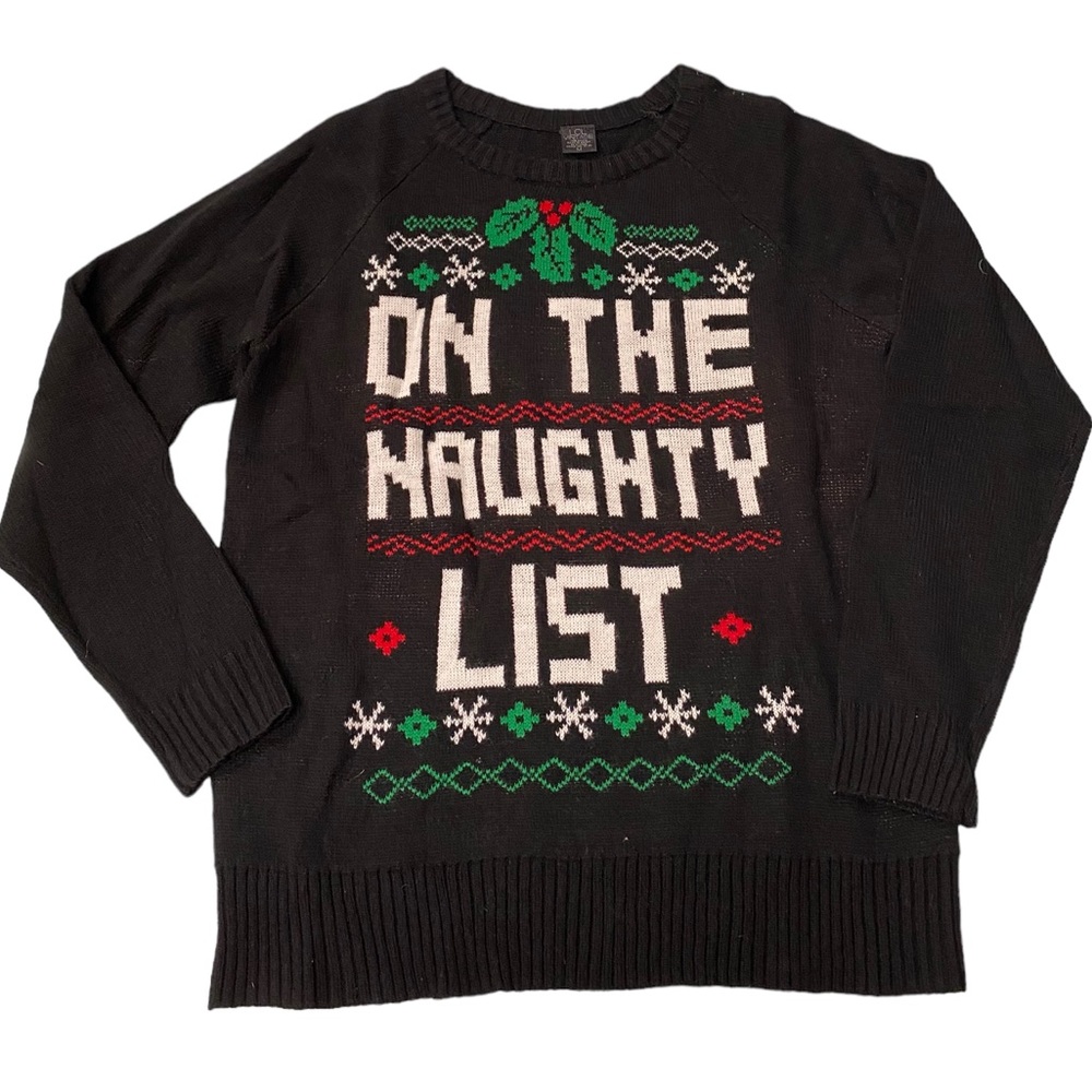 Naughty List Ugly Christmas Sweater by LOL Vintage Size Medium Black White Green